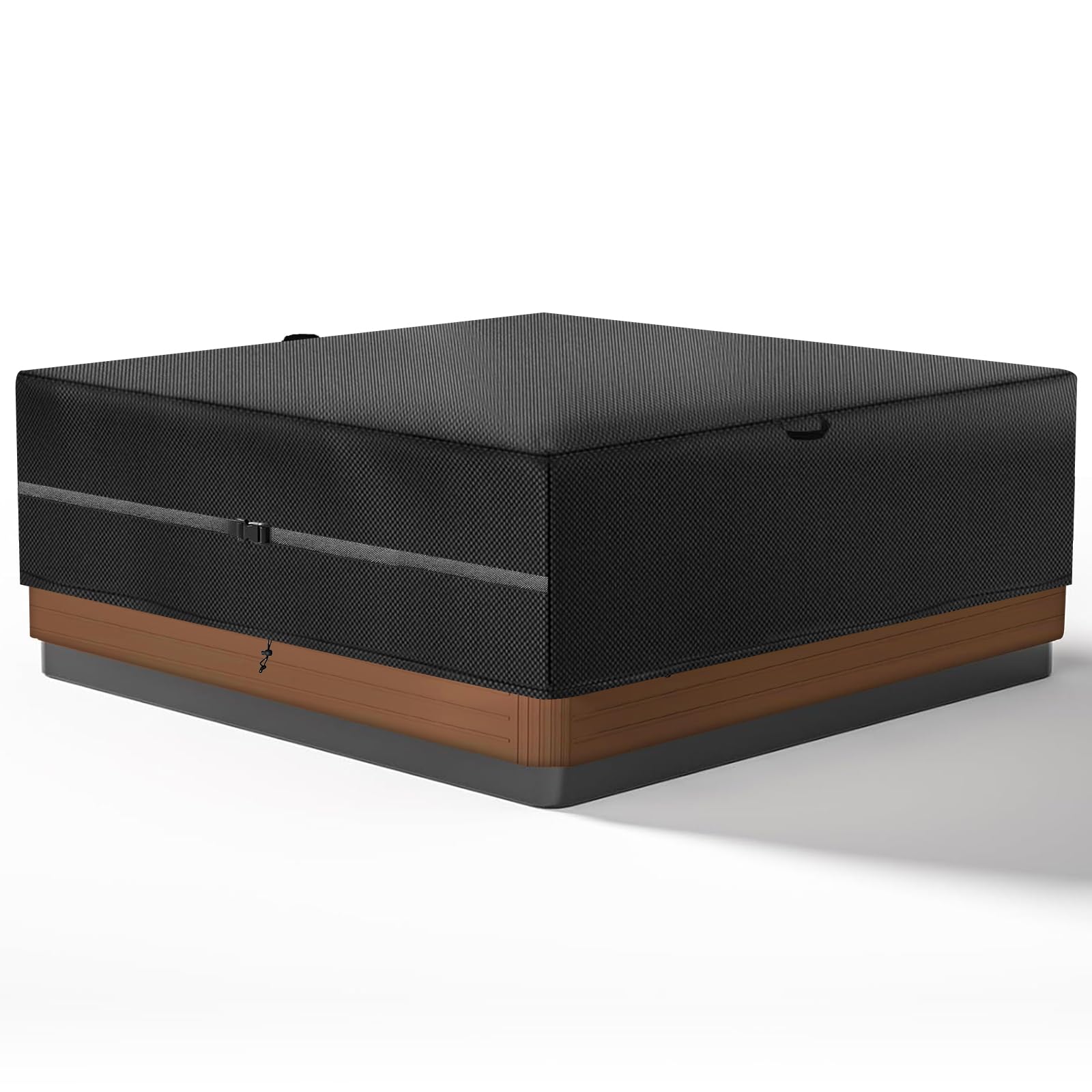 420D Waterproof Hot Tub Cover, Outdoor Swimming Pool Protective Cover with Rope and Handle (240 x 240 x 85 cm, Black)