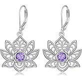 POPLYKE Lotus Drop Dangle Earrings Sterling Silver Lotus Leverback Earrings Lotus Jewelry Gifts for Women