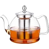 Hiware 1000ml Glass Teapot with Removable Infuser, Stovetop Safe Tea Kettle, Blooming and Loose Leaf Tea Maker Set