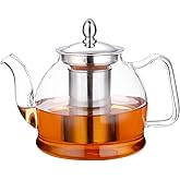 HIWARE 1000ml Glass Teapot with Removable Infuser, Stovetop Safe Tea Kettle, Blooming and Loose Leaf Tea Maker Set