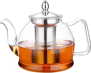 Hiware Tetera De Cristal 33 8 Fl Oz Infusor Extraible Hervidor De Te Seguro Floracion Y Hojas Sueltas Kitchen Dining Amazon Com