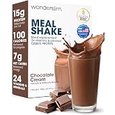 Wonderslim Protein Meal Replacement Shake Powder &ndash; 7ct (Chocolate Cream) | 15g Protein, 24 Vitamins &amp; Minerals, Low Carb, Low Calorie, Gluten Free &ndash; Meal Replacement Drinks for Weight Management