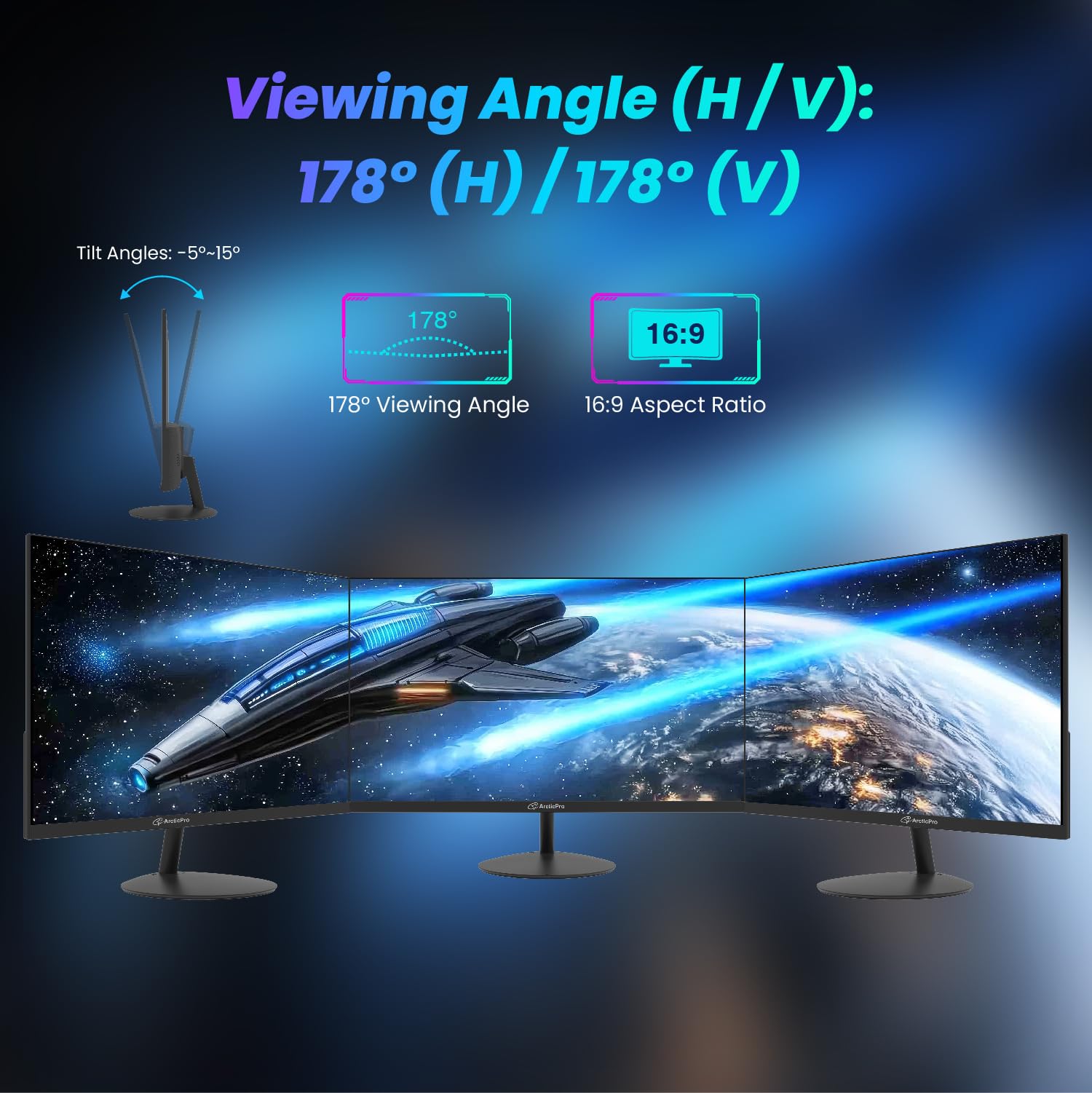 ArcticPro 22 inch 100Hz Monitor, Full HD (1920 x 1080p) Computer Monitor, 105% sRGB, 3000:1 Contrast, 3-Sided Frameless, Ultra Slim, VESA, LowBlue Mode, Tilt Adjust, HDMI *1, VGA*1