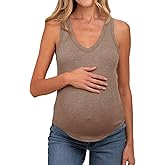 Tankaneo Womens Maternity Tank Tops Sleeveless V Neck Ribbed Knit Shirts Fitted Summer Casual Curved Hem Pregnancy Clothes