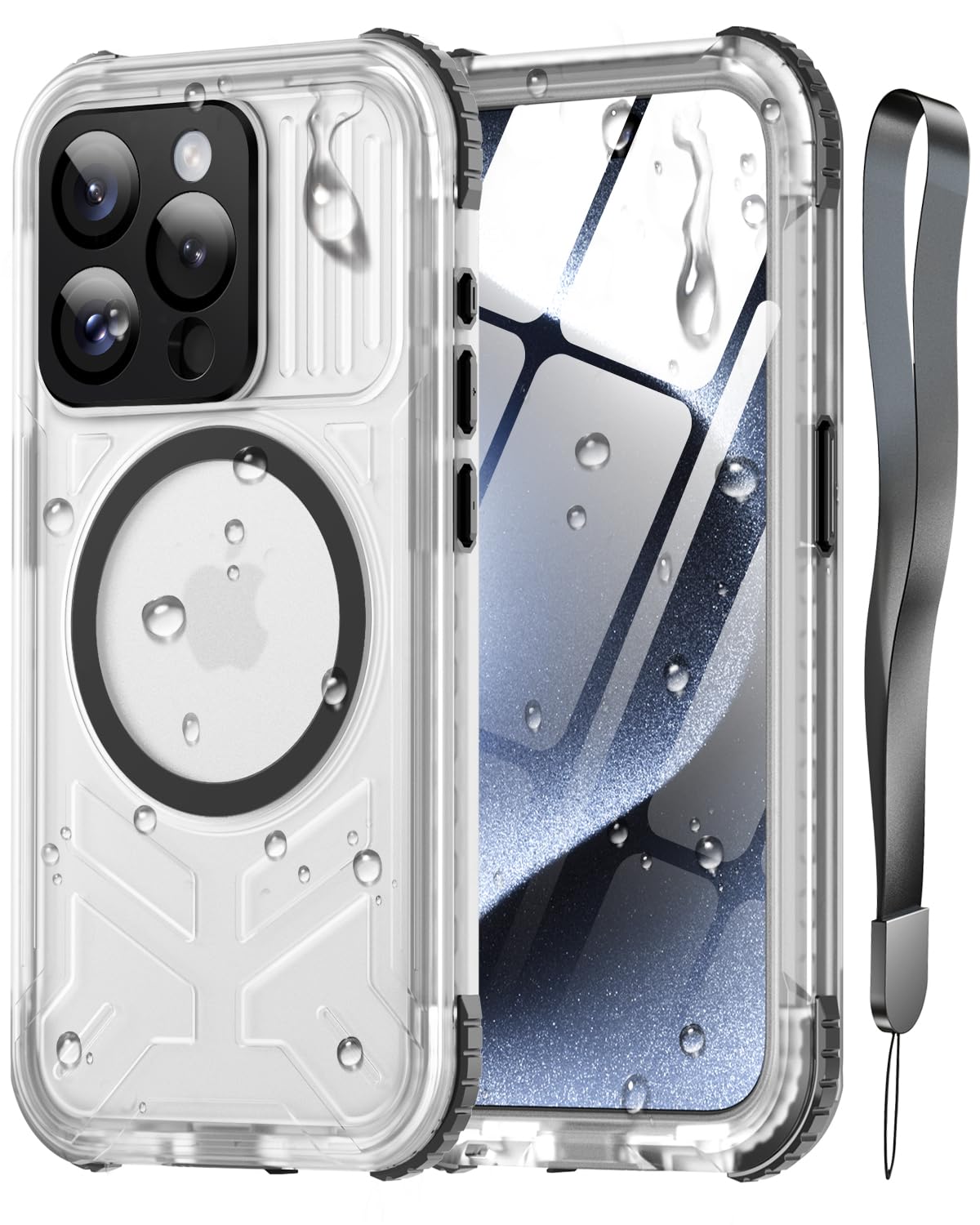 Photo 1 of Haireca for iPhone 15 Pro Max Waterproof Case with Magsafe, Screen Protector, Lanyard, IP68 Military Full Body Shockproof, for Water Sports Outdoor Work, Funda para 15 Pro Max Impermeable, 6.7" Black