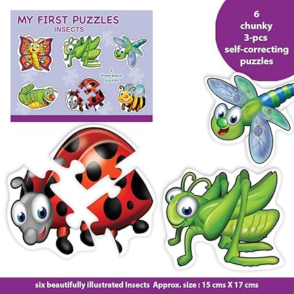 Toykraft: My First Puzzle - 6 Chunky Self-Correcting Matching Puzzles for Toddlers & Preschoolers - Insects