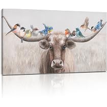 Amazon.com: Yelash Living Room Wall Art Longhorn Cow with Birds ...