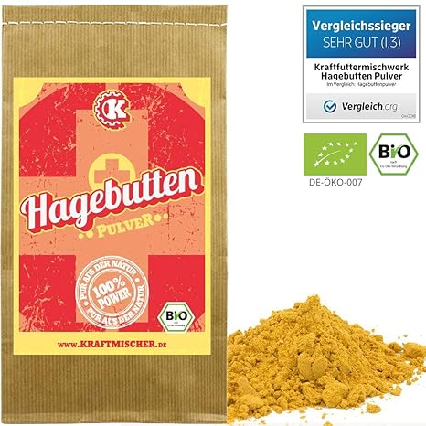 Hagebuttenpulver BIO (Rosa canina) [TESTSIEGER 2018/2019], ganze Hagebutten gemahlen, 1kg, für die Gelenk-freundliche Ernähru