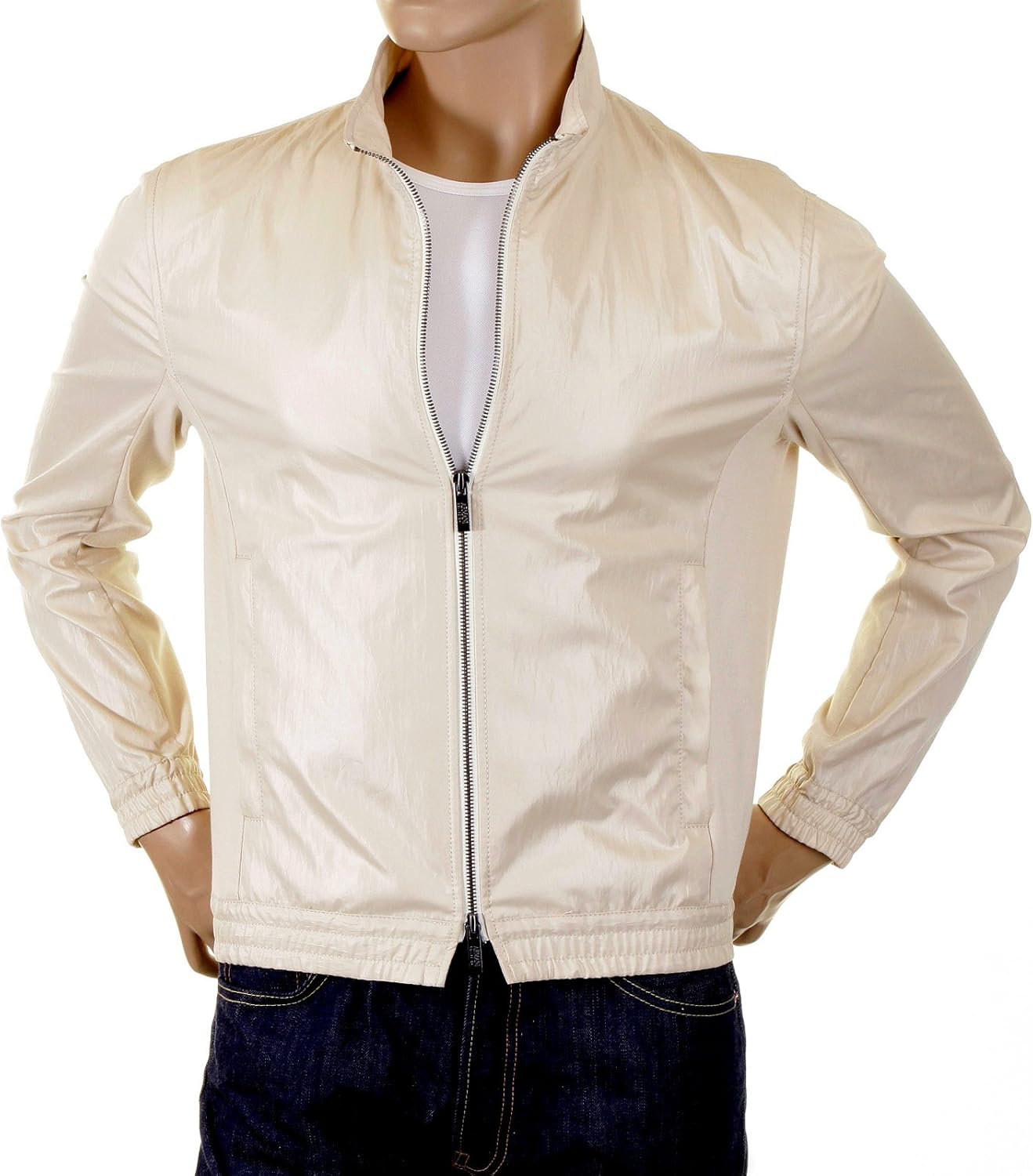 Armani Collezioni cream bomber jacket. GAM1120 at Amazon Men’s Clothing store Leather Outerwear