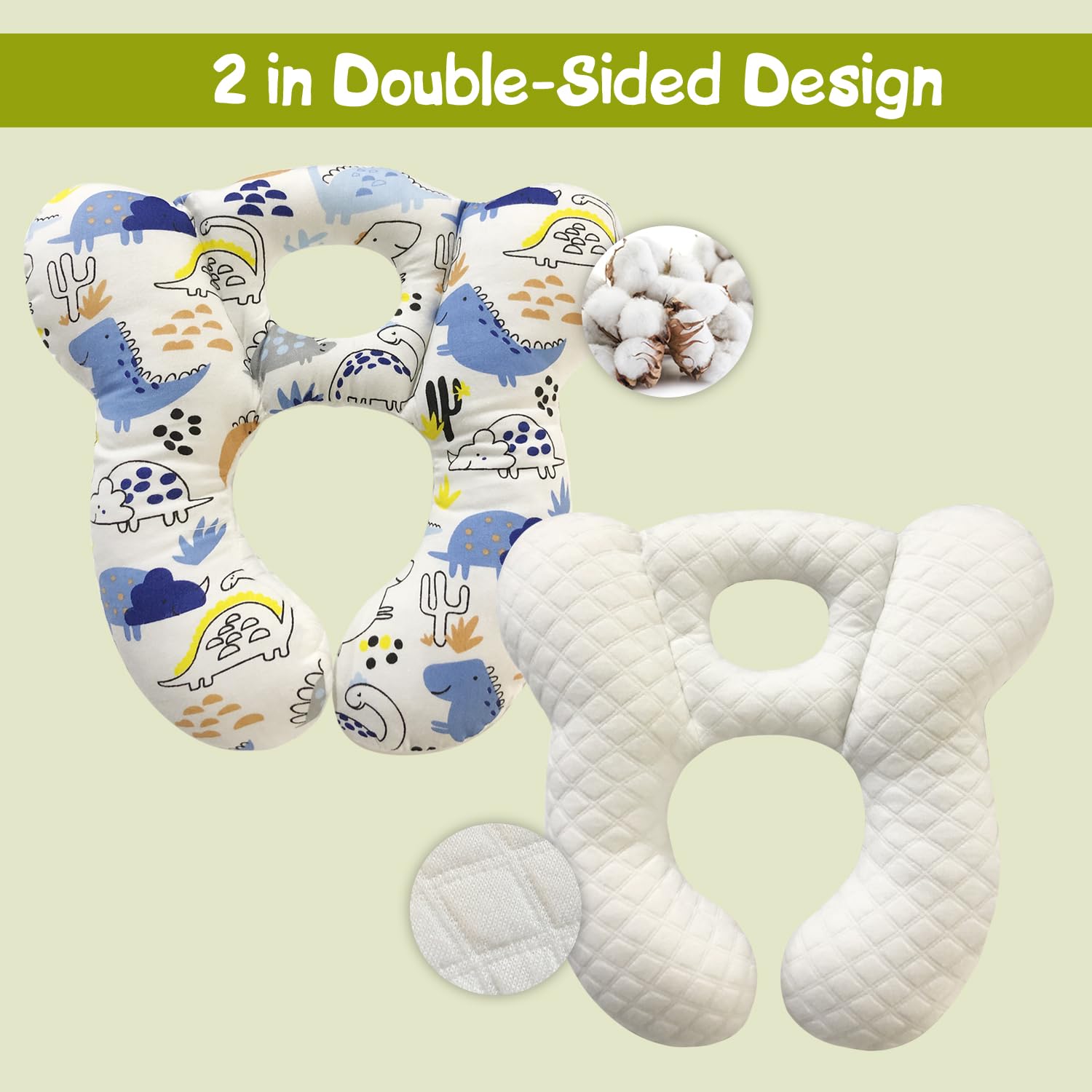 Baby Travel Pillow,Soft and Skin Friendly Kids Cushion for Car Seat - Newborn Pillow for Pushchair,Car Seat,Travel (Blue Dinosaur)