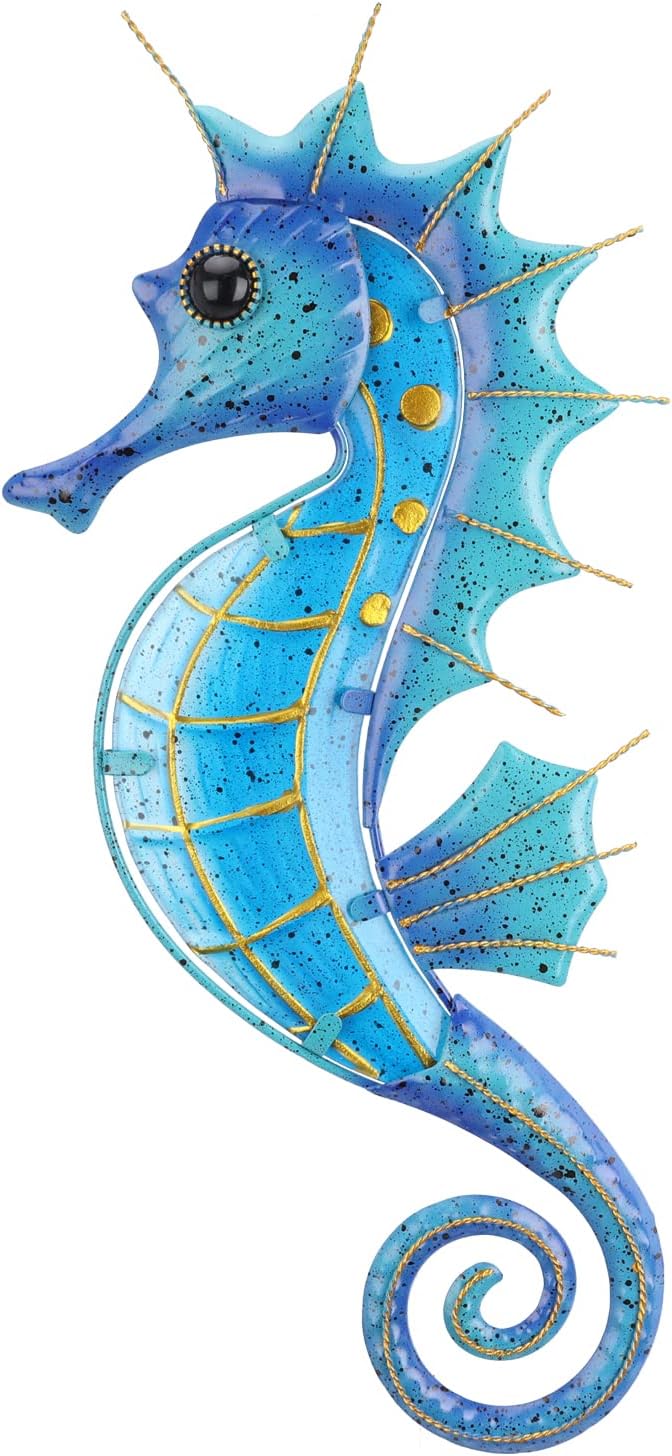 Plaques & Wall Art - VCUTEKA Outdoor Metal Seahorse Wall Decor Seahorse Wall Sculpture Hanging Garden Wall Art Glass Sculpture for Indoor Outdoor Patio Fence Decor Pink
