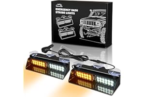 Tiannor Emergency Dash Strobe Lights,Amber White Safety Flashing Warning Hazard Windshield Visor Light Bars,Traffic Advisor Light Bar for Construction Vehicles, Tow/Plow Trucks Cars(2x9 inch, 48LEDs)