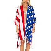 SHU-SHI Kimonos for Women American Flag Patriotic 4th of July Beach Cover up Summer Shawl