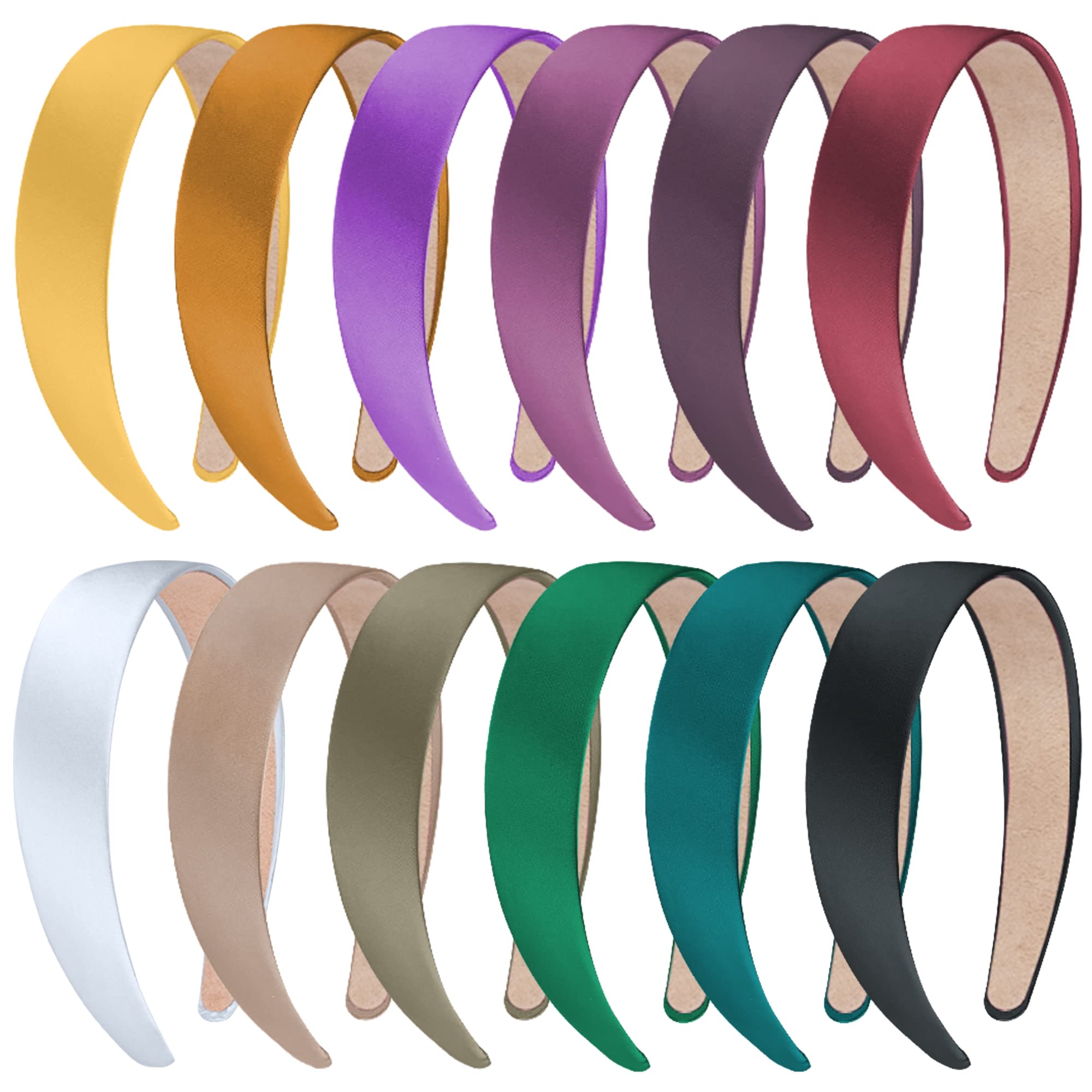 SIQUK 12 Pieces Satin Headbands 1 Inch Wide Non-slip Headband Colourful DIY Headbands for Women and Girls, 12 Colours