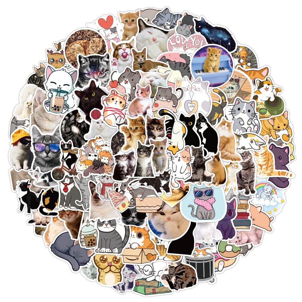 100 Pcs Lovely Little Cat Stickers, Cartoon Cute Animal Kitty Sticker for Kids Boys Girls Adult, Durable Aesthetic Decals for Water Bottle Laptop Skateboard Bicycle Motorbike Car Computer Scrapbook