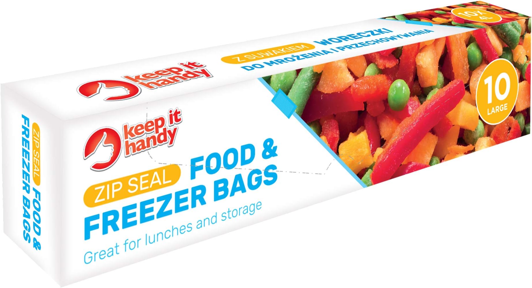 Slide Lock Food & Freezer Bags Large Size x 10 | Slider Storage Bags | Includes Free e-Book - How to Properly Store & Serve Food