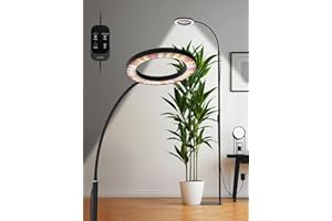 GLOWRIUM Grow Lights for Indoor Plants, Full Spectrum LED Grow Light, Stepless Dimming,3 Lighting Mode and Adjustable Height, Plant Light with 3/9/12/16H Timer (Black, 24W)
