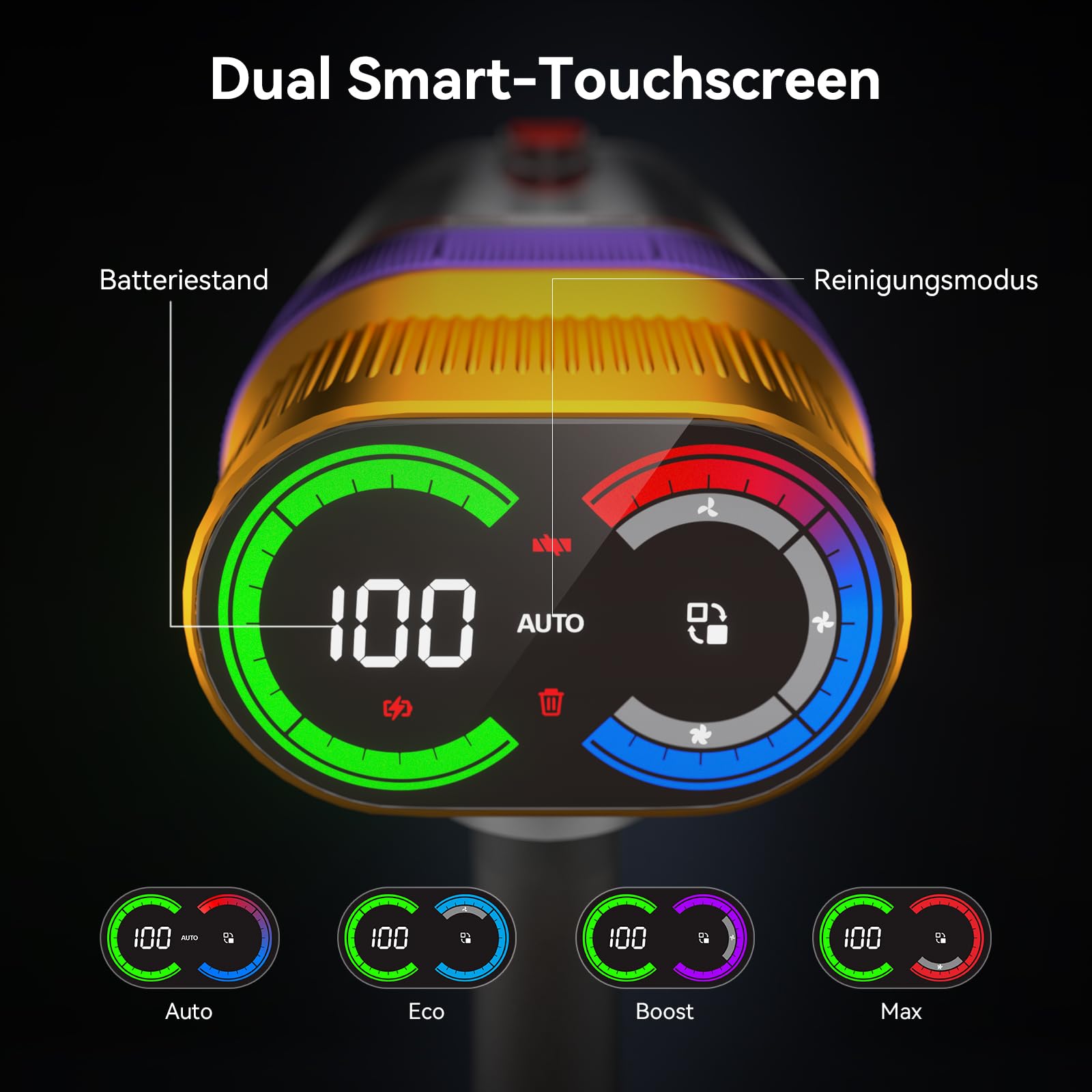 Vistefly V15 Ultra Akku Staubsauger, 58000Pa 600W 70Mins Staubsauger Kabellos mit Doppeldisplay, Akkustaubsauger Doppelter Staubbehälter Design Akkusauger für Hartböden Teppich Tierhaare 3
