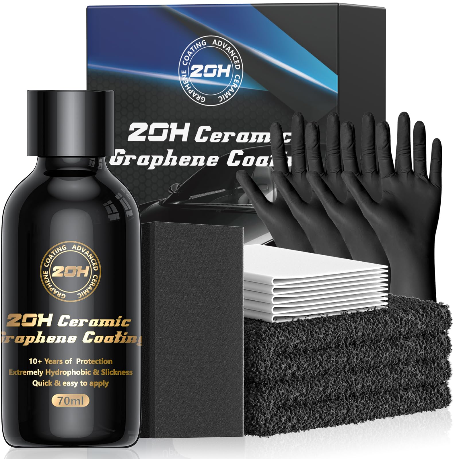 Photo 1 of 20H Professional Graphene Ceramic Coating for Cars (70ml) - 10+ Years Protection, Hydrophobic, Scratch & UV Resistant, High Gloss Finish - Professional-Grade Car Detailing Kit - Easy Application