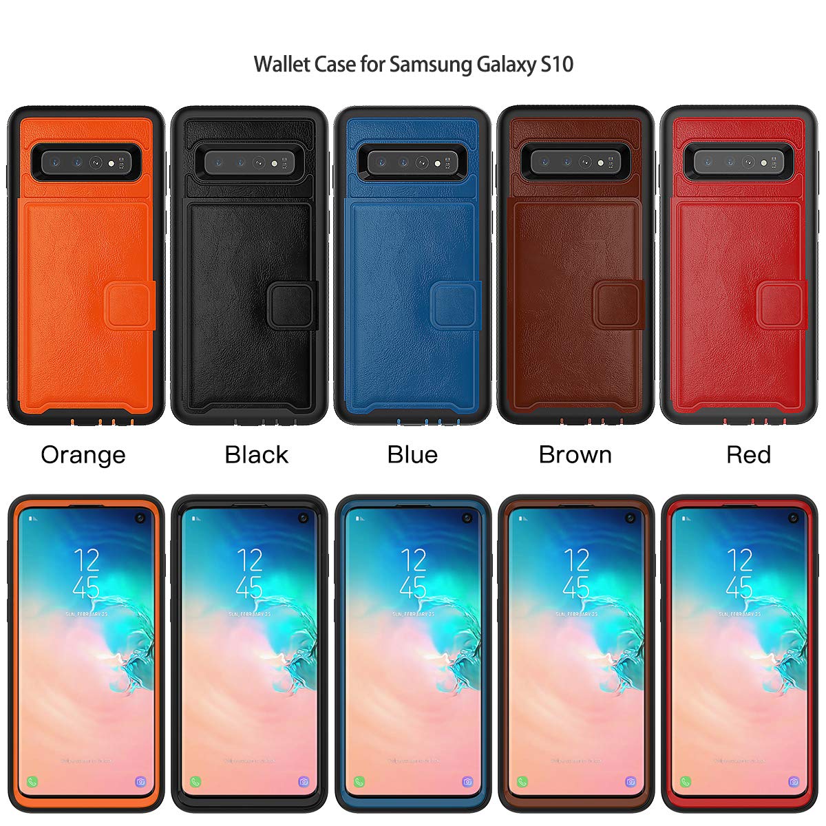 Galaxy S10 Plus Case, Sumsung S10 Plus Wallet Card Slots Holders Kickstand Flip Cover Bumper PU Leather Hard PC Frame Magnetic Slim Shockproof Durable Shockproof Protective Case Cover (Orange)