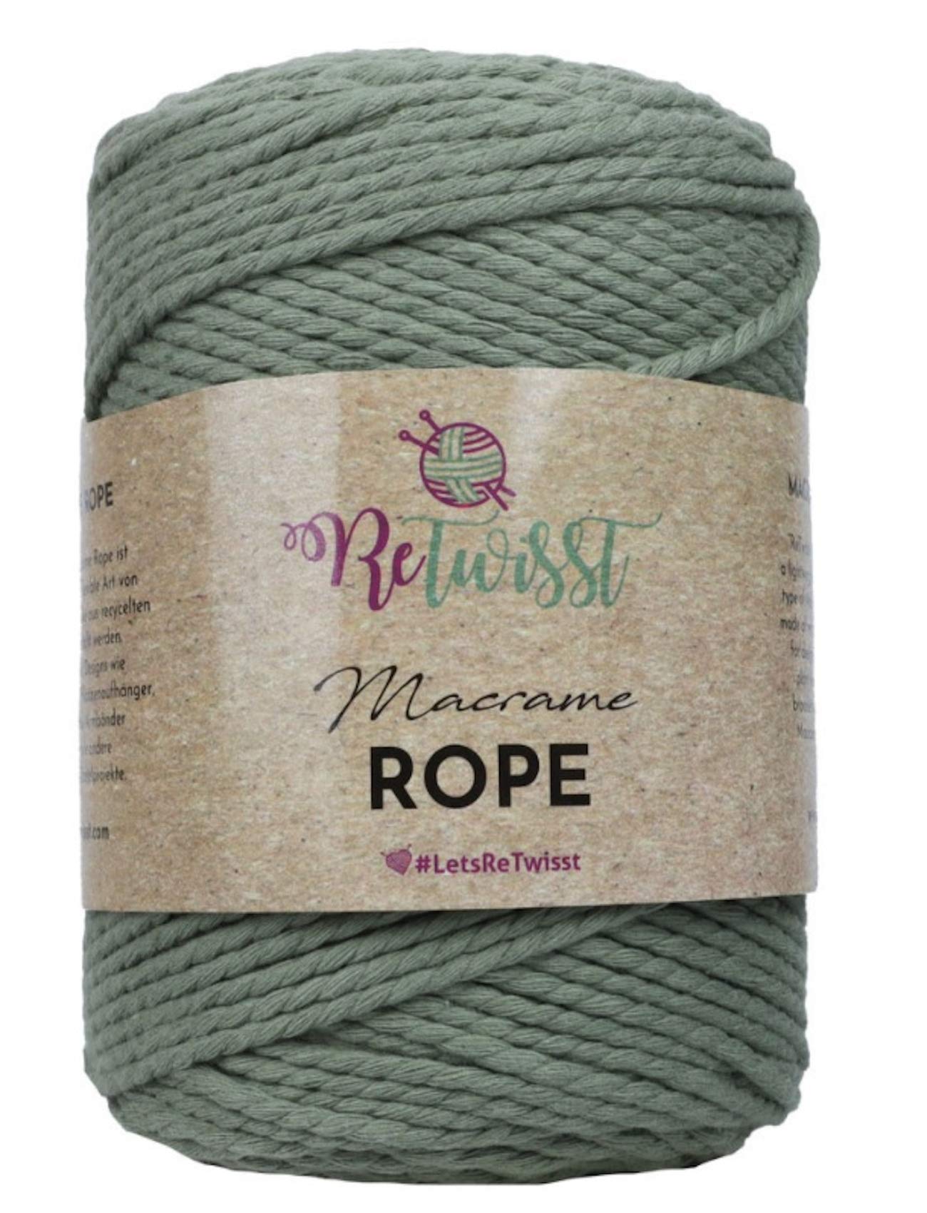 Retwisst Macrame Craft Rope 3mm Twisted Cord Thread Recycled Fibres 500g (R3R02 - Green)