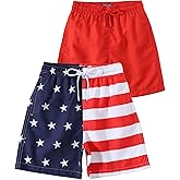 KAILUA SURF 2 Pack Boys Swim Trunks, High-Visibility Safety Colors and American Flag, Quick Dry Kids Shorts, Sizes 2T-16