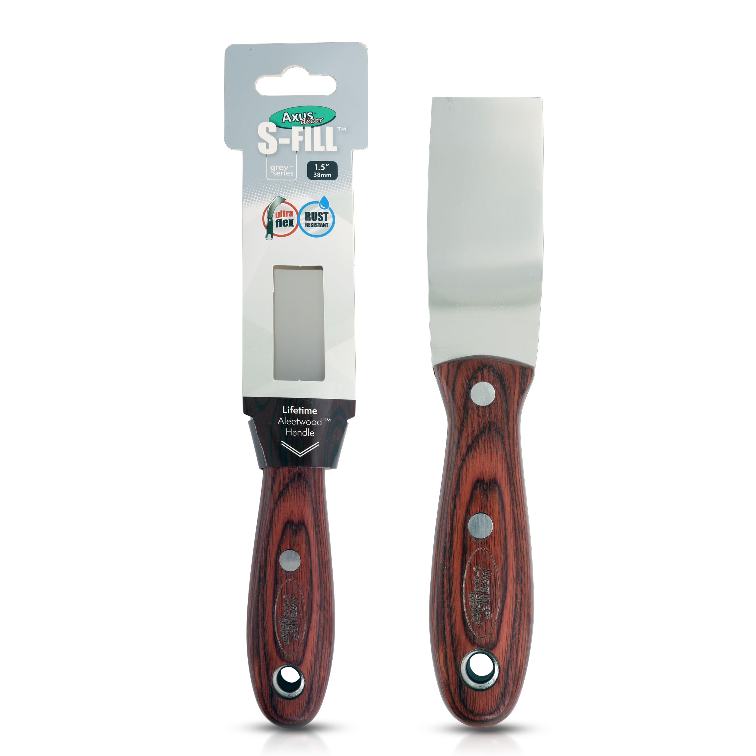 Axus Decor S-Fill (Grey Series) Stainless Steel Flexible Filling Knife, Filler - Putty Knife for Professional & DIY Projects - Anti Rust Blade and Ergonomic Aleetwood Handle - 1.5 Inch/ 38mm