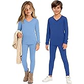 LessonZoo 4 Pcs Kids Toddler Thermal Underwear Set Boys Girls Fleece Lined Base Layer Thermal Top and Bottom Set (6M-10Y)