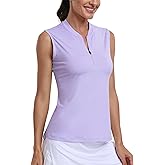 MoFiz Women's Golf Polo Shirt Sleeveless 1/4 Zip Collarless Tennis Tank Tops Quick-Dry Lightweight Athletic Sport T-Shirt