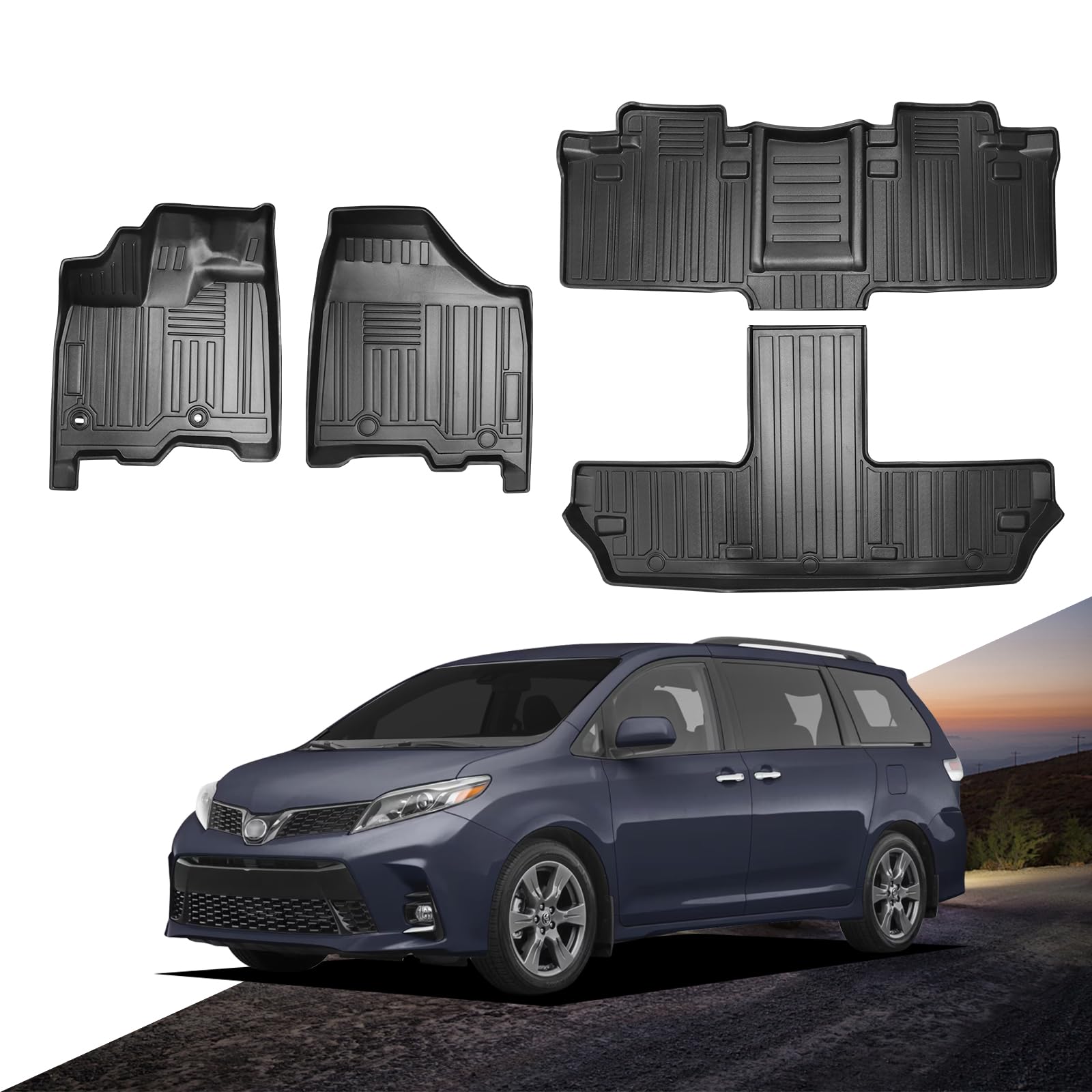 Photo 1 of Fit for Sienna 2013-2020 Floor Mat 3 Rows Liners All Weather Custom Black TPE Car Mats Compatible for Toyota Sienna 2013 2014 2015 2016-2020 Accessories 1st, 2nd and 3rd Row?7 Passenger Model?
