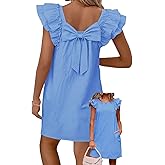 Falechay Womens Summer Dresses Bow Tie Back Sundresses for Women Ruffle Short Sleeve Dress Casual Cute Sundress with Pockets