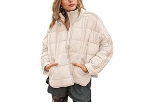 Omoone Women's Quilted Puffer Jacket Zip Up Oversized Lightweight Padded Down Coat Outerwear