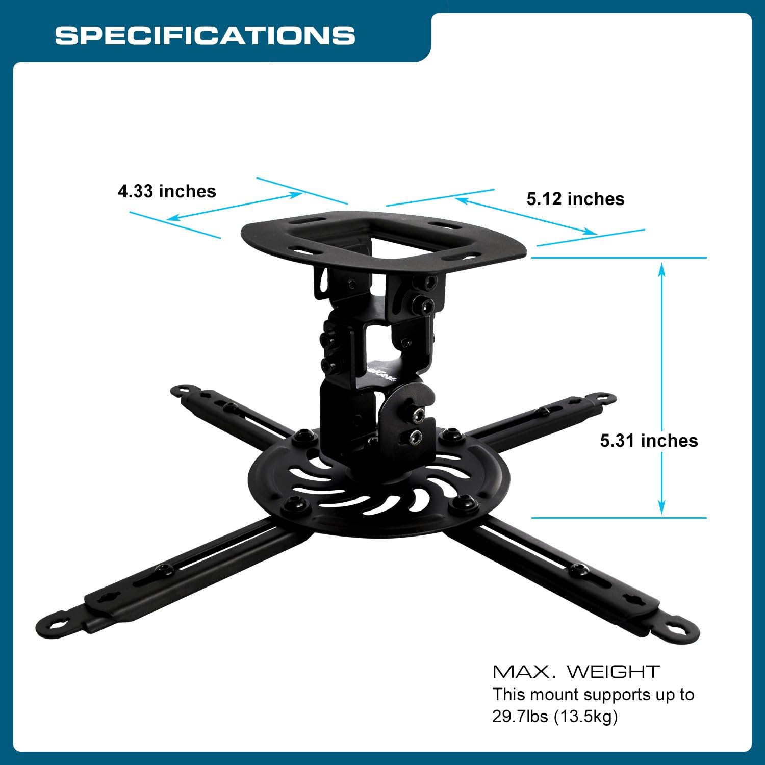 QualGear QG-PM-002-BLK-S Projector Ceiling Mount Accessory, Black: Electronics
