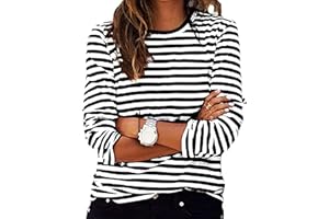 Frostluinai Womens Striped Long Sleeve Shirts Crew Neck Tops Casual Loose Fit Blouse Basic T Shirt for Women