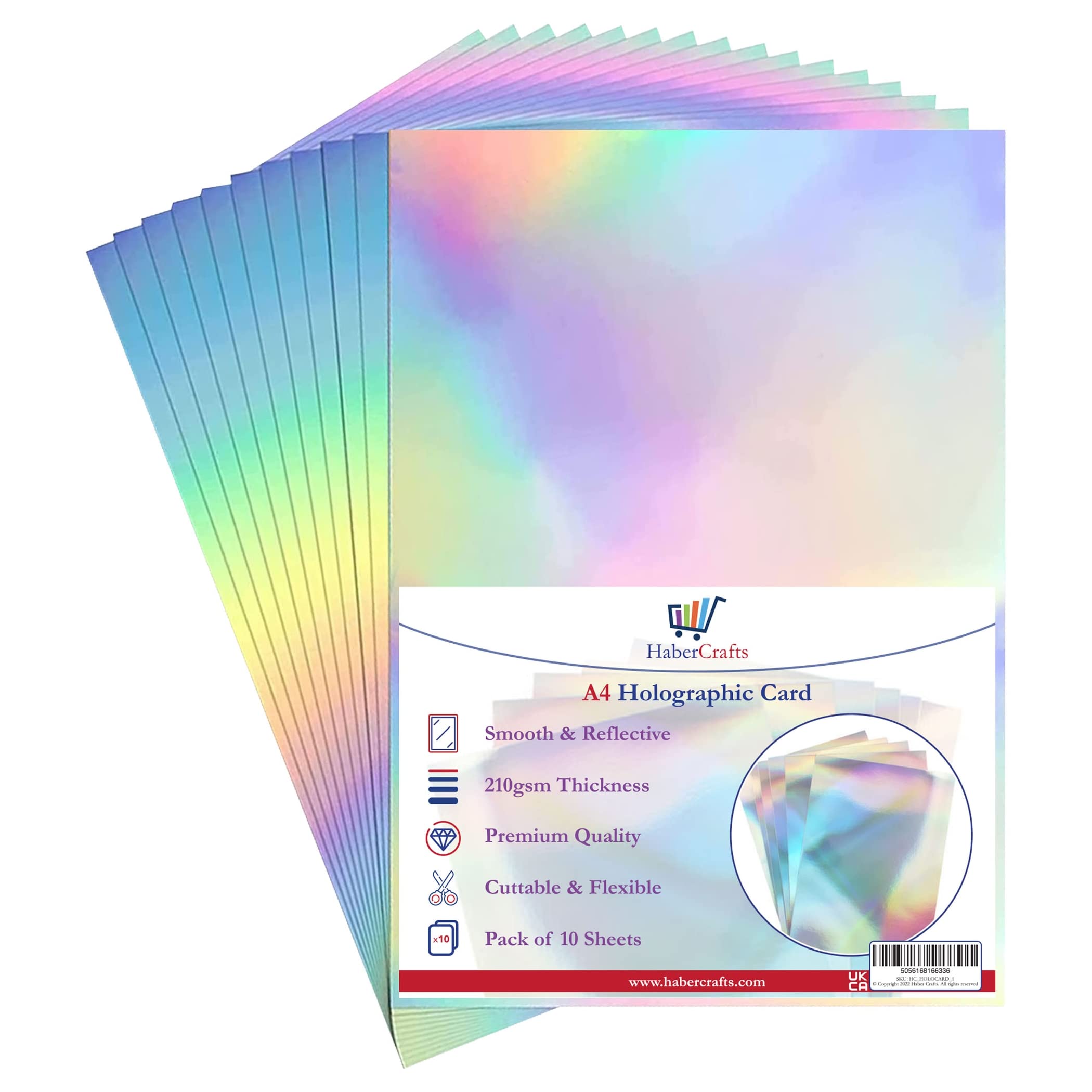 Holographic Card A4 Silver Rainbow Metallic Holographic Paper Thick 210gsm Shiny Rainbow Silvered A4 Sheets Foil Activity Craft Scrapbooking Cardstock Iridescent Shimmer Finish (100 Sheets)