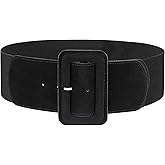 JASGOOD Women Wide Stretchy Belt for Dress Wide Suede Elastic Belt with Vintage Chunky Square Buckle