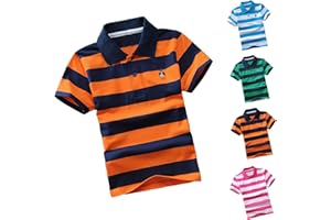 GENERIC Boys String Polo Shirt Short Sleeve Performance Casual Striped Golf Shirts Cozy Comfort Stretch Collared Uniform Sport Tops