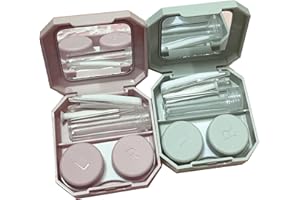 Howinn 2 Pack Contact Lens Case Travel Kit, Cute Contact Case with Mirror Tweezers Remover Tool Solution Bottle for Outdoor Office Daily Use