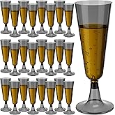 Meanplan 150 Pcs Black Champagne Flutes Disposable Bulk 5 oz Clear Toasting Glasses Plastic Champagne Glasses High Stem Cocktail Cup for Wedding Birthday Anniversary Party Halloween