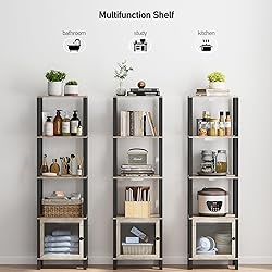 TUTOTAK 5 Tier Bookcase and Bookshelf, Narrow Book