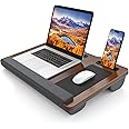 HETTHI Laptop Lap Desk, Portable Large Laptop Desk for Bed, Up to 17 in Lap Table with Wrist Rest, Mouse Pad, Tablet Phone Slot, Portable Handle, Lap Tray with Cushion (Dark Brown)