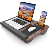 HETTHI Laptop Lap Desk, Portable Large Laptop Desk for Bed, Up to 17 in Lap Table with Wrist Rest, Mouse Pad, Tablet Phone Slot, Portable Handle, Lap Tray with Cushion (Dark Brown)