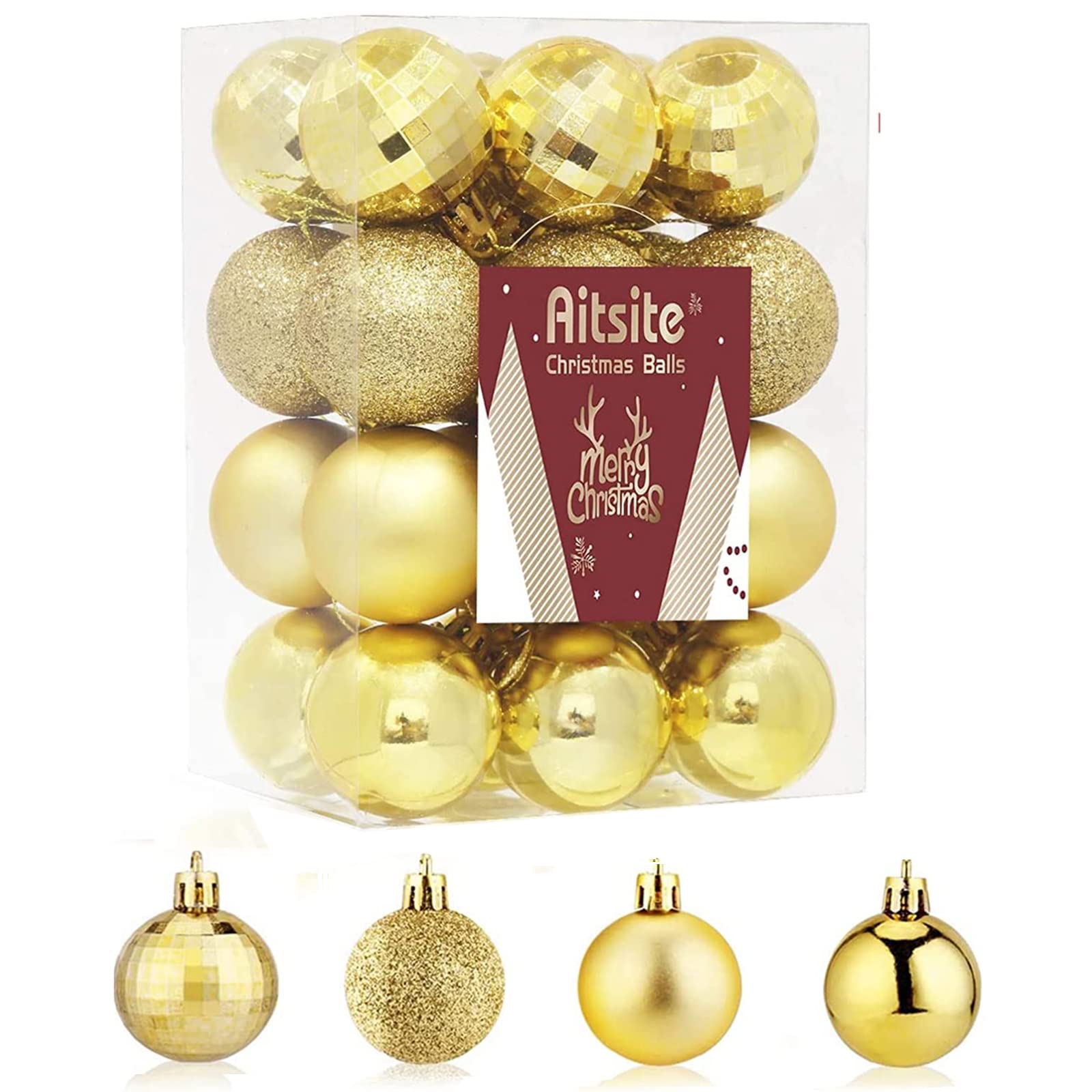 Christmas Baubles, 24 Pcs Gold Xmas Baubles Christmas Decorations 6cm Hanging Balls Shatterproof Xmas Ornaments for Home Festival Decoration(Gold)