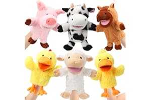 Lenwen 6 Pcs Operation Christmas Items Bulk Animal Hand Puppets with Working Mouth 10 Inches Plush Puppets for Toddler Kid Storytelling Imaginative Role Play Show Party Gifts(Farm Animal)