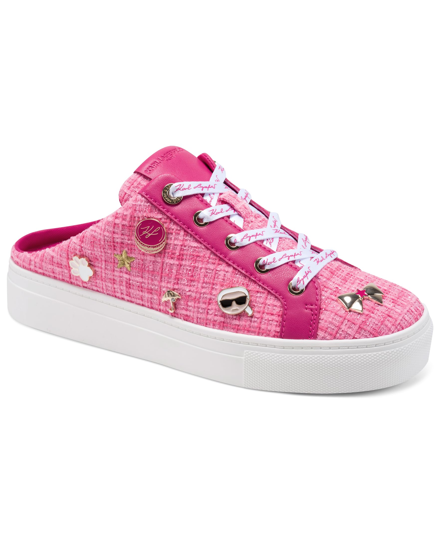 KARL LAGERFELD Paris Women’s Cambria Slip on Sneaker Mule with Pins, Pink/Hot Pink, 8