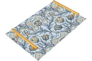 William Morris Tulips Blue Yellow Pattern Decorative Coffee Tray with Handles Plastic Serving Trays for Jewelry Perfume for D