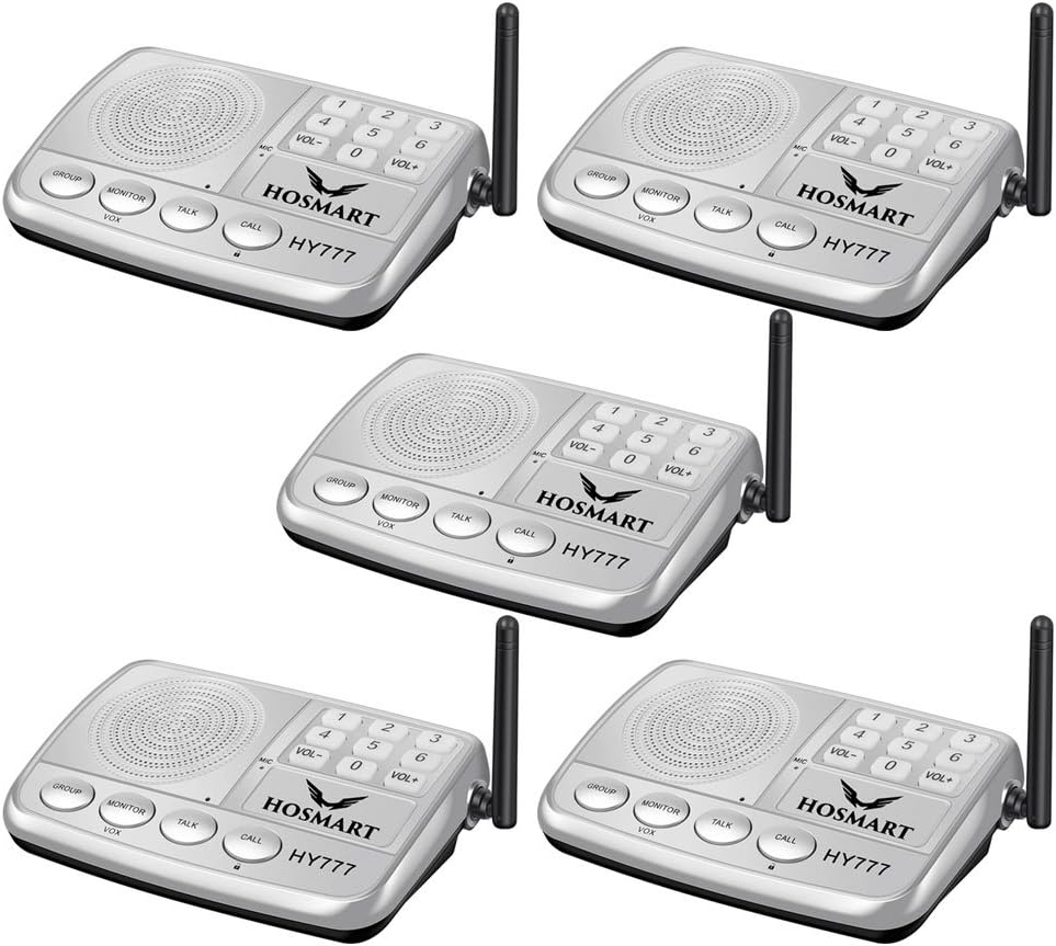 Wireless Intercom System Hosmart 1/2 Mile Long Range 7-Channel Security Wireless Intercom System for Home or Office (2019 New vesion) [5 Station Sliver]