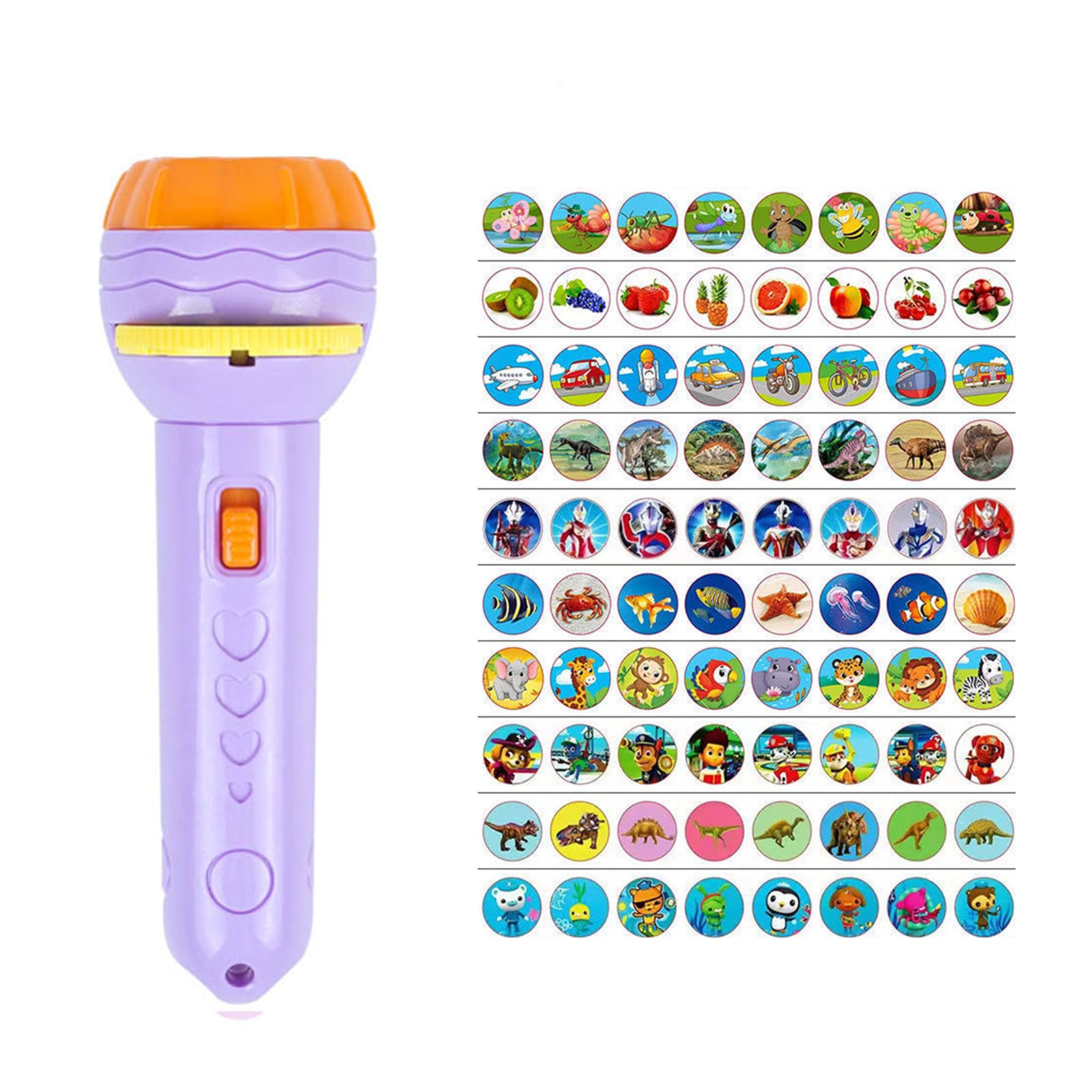 PUTOWUT Projector Torch Slide Flashlight Projection 80 Patterns Light Slide Lamp Toy Educational Learning Bedtime Night Light Story Torches for Kids (Purple)