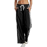 DAOAO Side Striped Pant Cotton Pants for Women Casual Y2K Palazzo Wide Leg Track Pants Drawstring