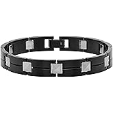 Men's Pyramid Link Bracelet - Black Stainless Steel, 9", Fold Over Clasp Hypoallergenic Robust